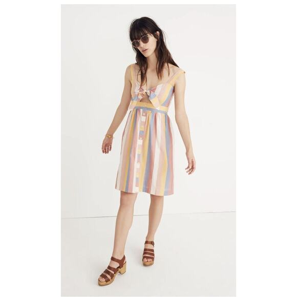 Madewell Dresses & Skirts - Madewell Women's Tie-Front Cutout Dress in Sherbet Stripe Dress Size 00